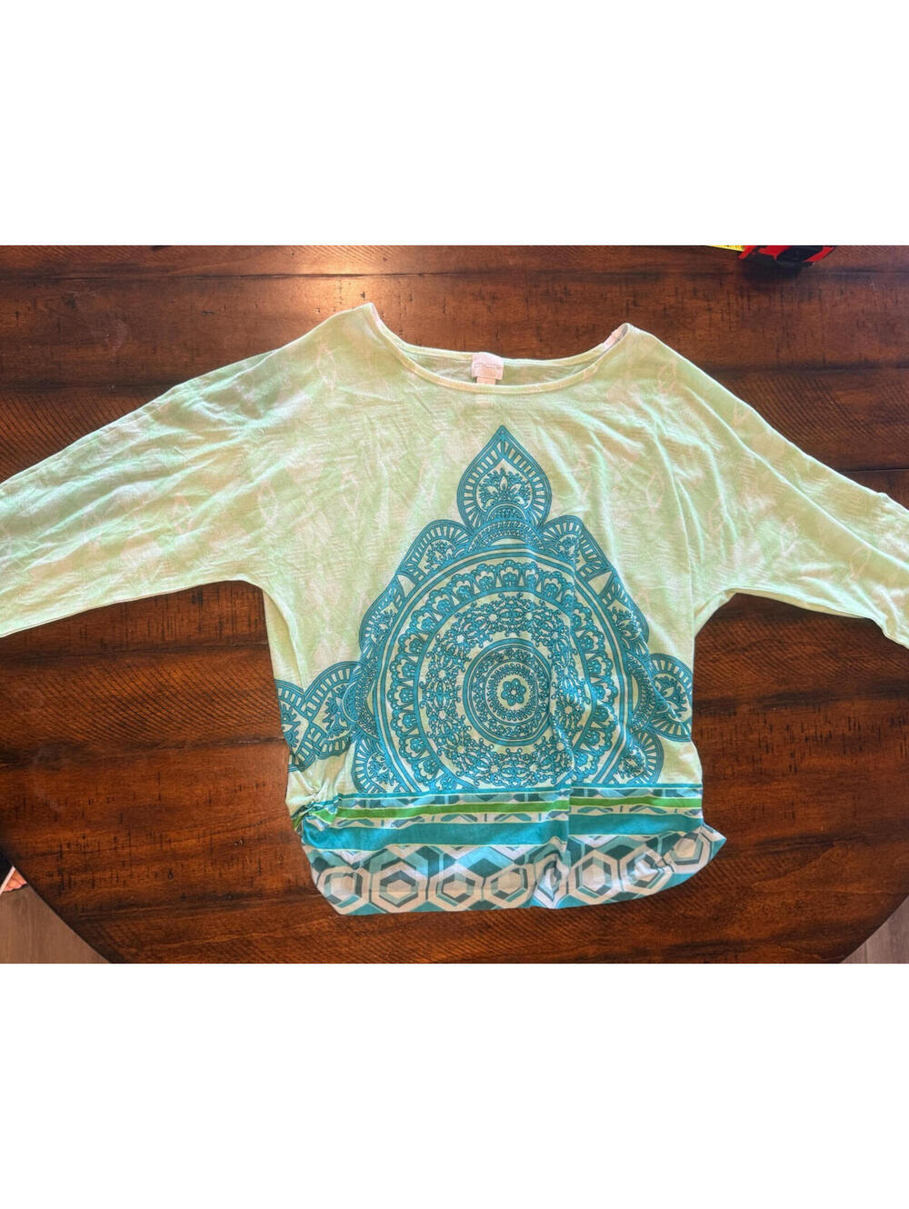 Chico's 3/4 Sleeve Mandala  Embellished Top - Womens Size 1 or 8/10